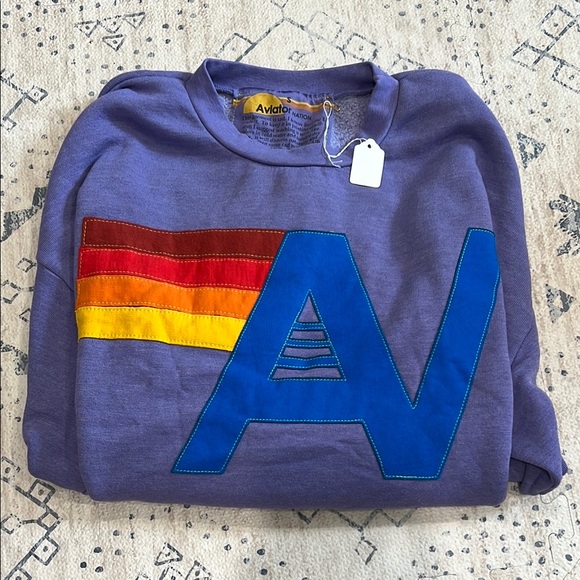 NWT Aviator Nation LOGO STITCH RELAXED PULLOVER - LAVENDER - Picture 2 of 4